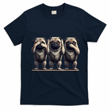 Cute See No Evil Hear No Evil Speak No Evil Three Pug T-Shirt - Navy Blue