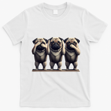 Cute See No Evil Hear No Evil Speak No Evil Three Pug T-Shirt - White