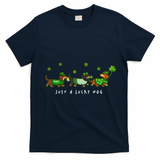 Cute St Patrick's Day Just A Lucky Dog Dachshunds T-Shirt - Navy Blue