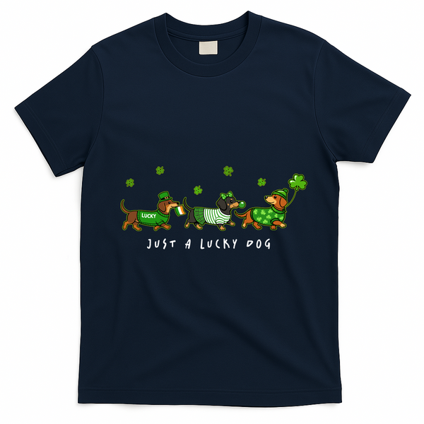 Cute St Patrick's Day Just A Lucky Dog Dachshunds T-Shirt - Navy Blue
