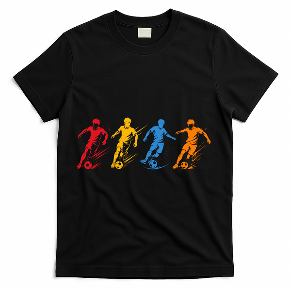 Colorful Soccer Retro Players Sports Fan T-Shirt - Black