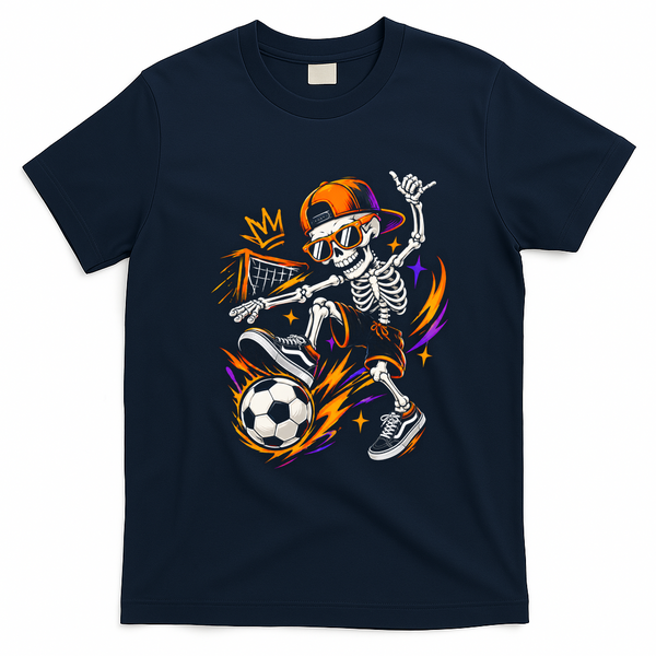 Cool Skeleton Soccer Player Halloween T-Shirt - Navy Blue