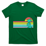 Colorful Sunset Stripe Palm Tree Summer Beach T-Shirt - Irish Green