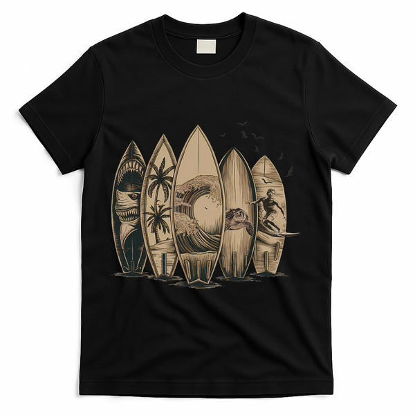 Cool Surfing Tropical Surfboards Vintage Surfboarder Surfer T-Shirt - Black