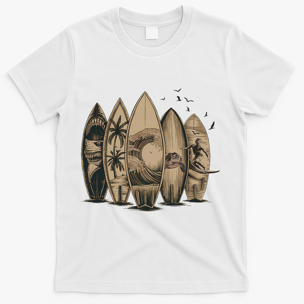 Cool Surfing Tropical Surfboards Vintage Surfboarder Surfer T-Shirt - White