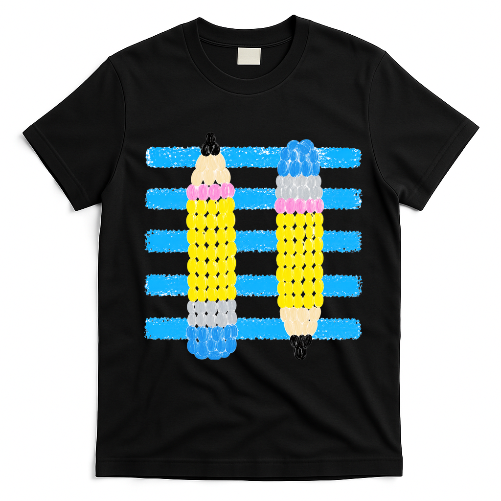 Coastal Teacher Pencils Stripes Back To School Gift T-Shirt - Black