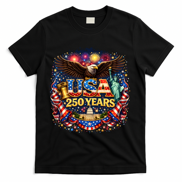 Celebrate USA 250 Years White House Eagle Fireworks T-Shirt - Black