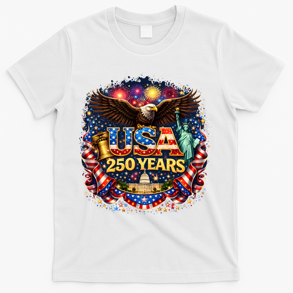 Celebrate USA 250 Years White House Eagle Fireworks T-Shirt - White