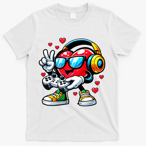 Cool Valentine's Day Gamer Heart Love Gaming T-Shirt - White
