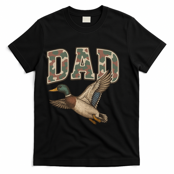 Camouflage Varsity Father's Day Dad Duck Hunting T-Shirt - Black