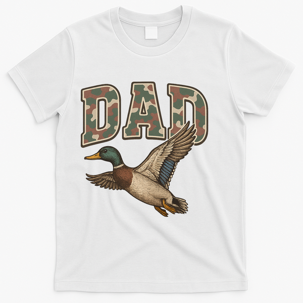 Camouflage Varsity Father's Day Dad Duck Hunting T-Shirt - White