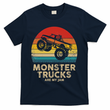 Cool Vintage Monster Truck Are My Jam Retro Sunset T-Shirt - Navy