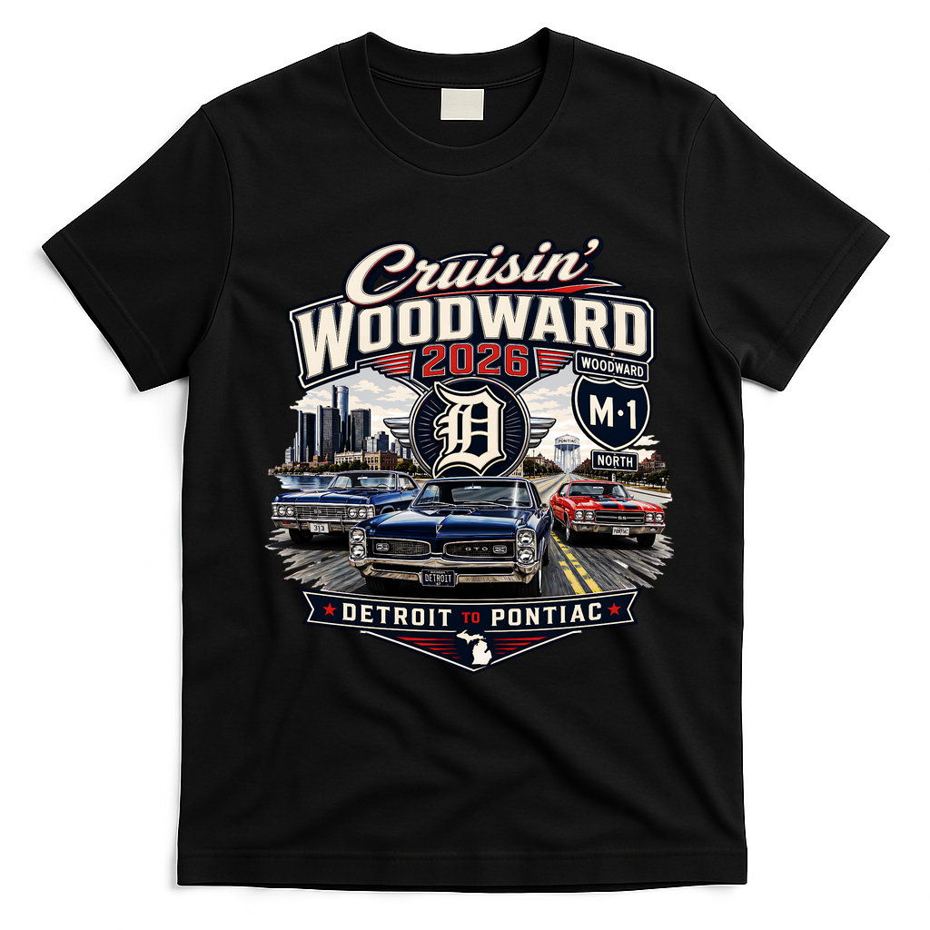 Cruisin' Woodward 2026 D Detroit To Pontiac T-Shirt - Black