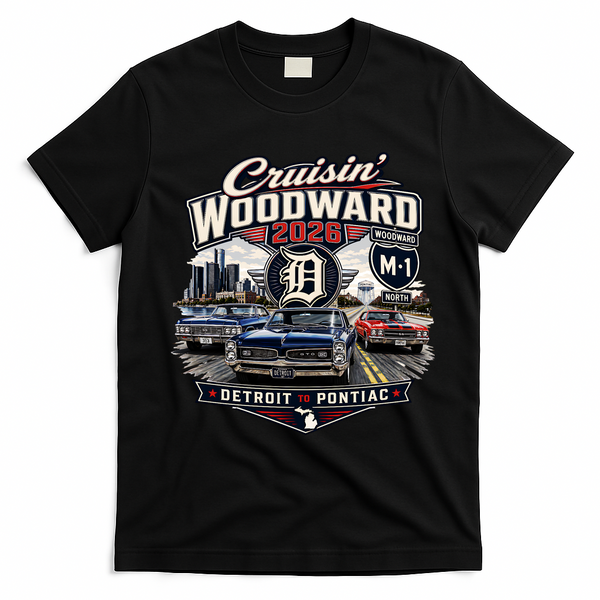 Cruisin' Woodward 2026 D Detroit To Pontiac T-Shirt - Black