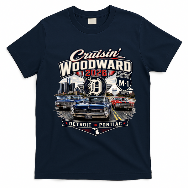 Cruisin' Woodward 2026 D Detroit To Pontiac T-Shirt - Navy Blue