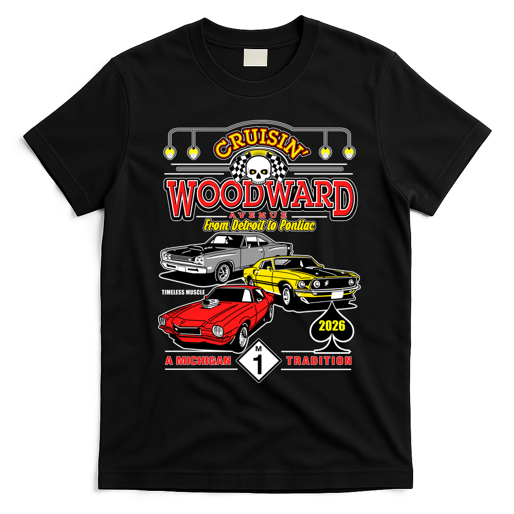 Cruisin’ Woodward Avenue Vintage Car 2026 T-Shirt - Black