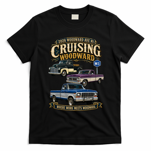 Cruising Woodward M1 Vintage Classic Trucks 2026 T-Shirt - Black