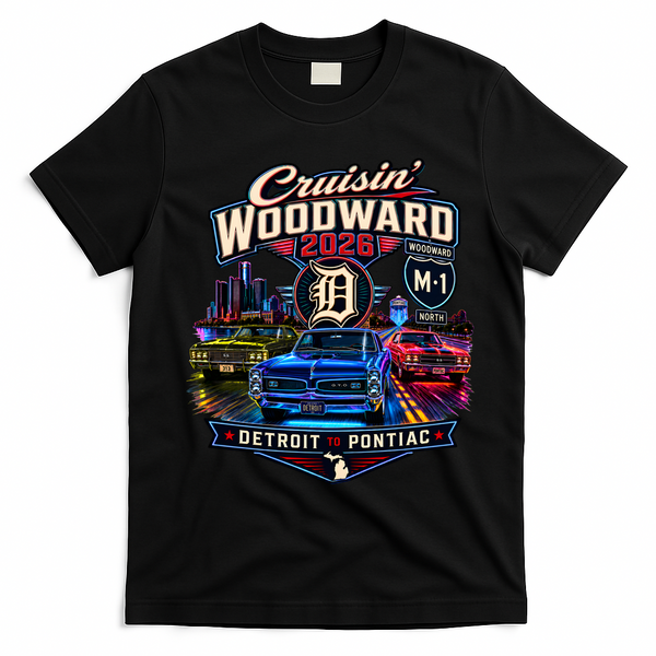 Cruisin’ Woodward Neon 2026 Detroit To Pontiac T-Shirt - Black