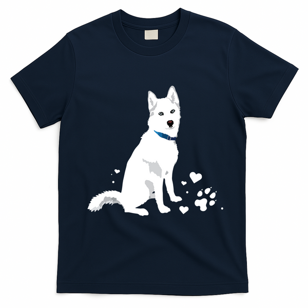 Cute White Siberian Husky Sweet White Snow Dog T-Shirt - Navy Blue