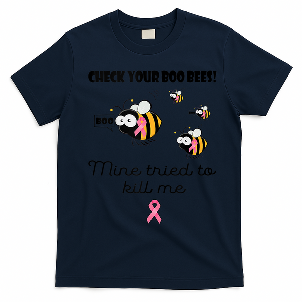 Check Your Boo Bees Mine Tried To Breast Cancer Awareness T-Shirt - Navy Blue