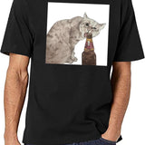 Cat Opening Beer Bottle Meme Black T-Shirt - White