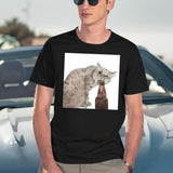 Cat Opening Beer Bottle Meme Black T-Shirt - Navy