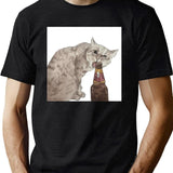 Cat Opening Beer Bottle Meme Black T-Shirt - Green
