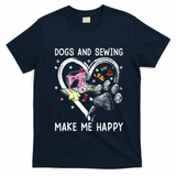 Dogs And Sewing Make Me Happy Funny Dogs And Sewing T-Shirt - Navy Blue