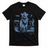 Dog Australian Shepherd Aussie Vintage Ufo Western Cowboy T-Shirt - Black