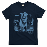 Dog Australian Shepherd Aussie Vintage Ufo Western Cowboy T-Shirt - Navy Blue
