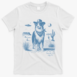 Dog Australian Shepherd Aussie Vintage Ufo Western Cowboy T-Shirt - White