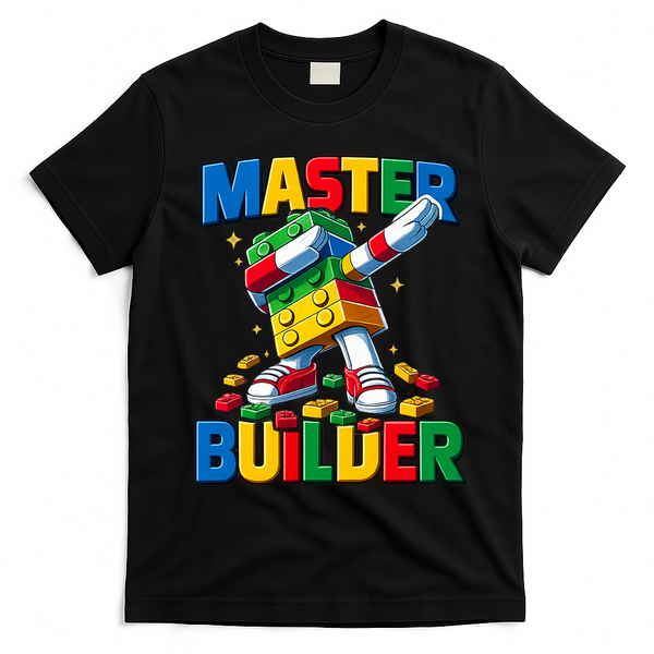 Dabbing Blocks Bricks Building Fun Master Builder T-Shirt - Black