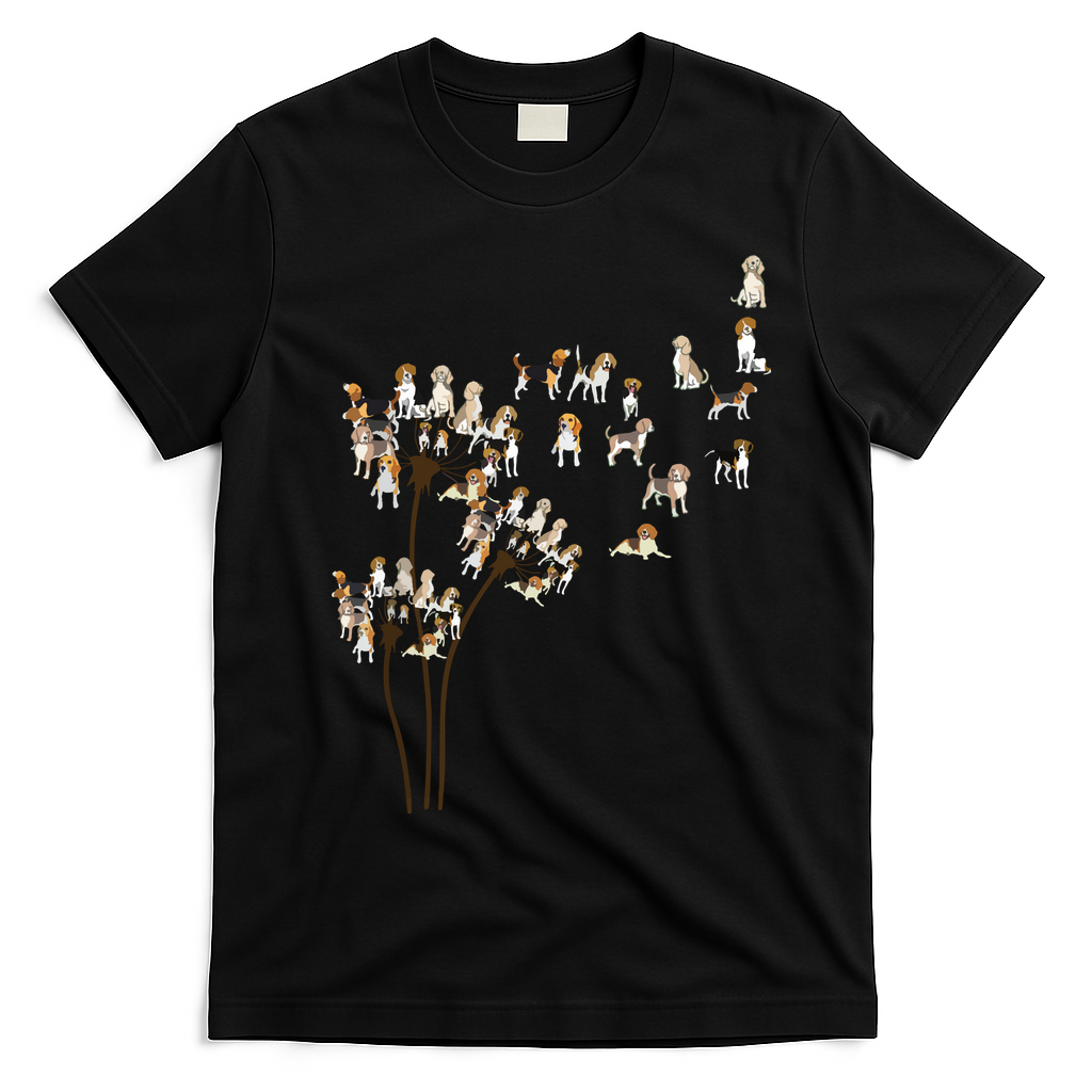 Dandelions Beagle Dog T-Shirt - Black