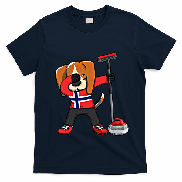 Dabbing Beagle Dog Norway Curling Lovers Jersey Winter Sport Gift T-Shirt - Navy Blue