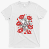 Disco Ball Kissing Lips 80s Retro Party T-Shirt - White