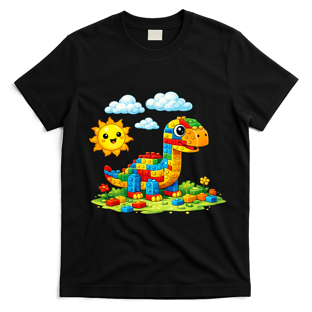 Dinosaur Brick Master Builder Block Building Builder T-Shirt - Black