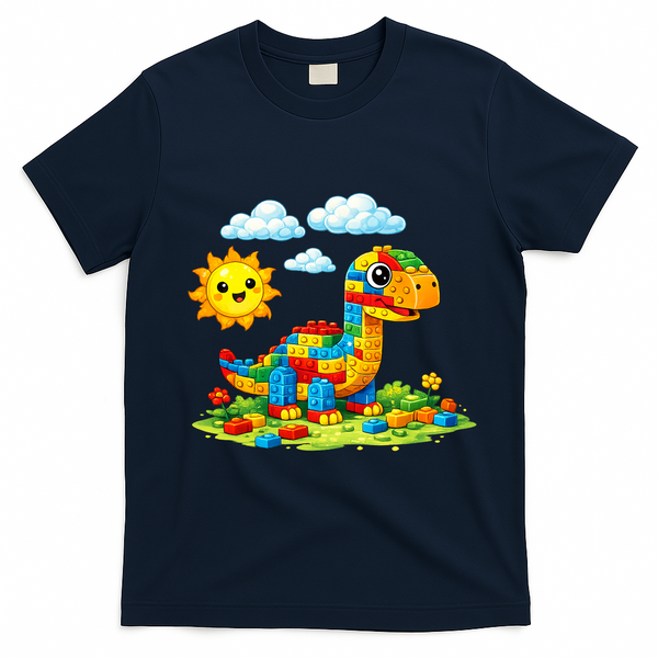 Dinosaur Brick Master Builder Block Building Builder T-Shirt - Navy Blue