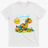 Dinosaur Brick Master Builder Block Building Builder T-Shirt - White