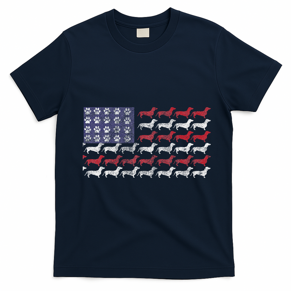 Dachshund Cute American Flag 4th Of July Gif T-Shirt - Navy Blue