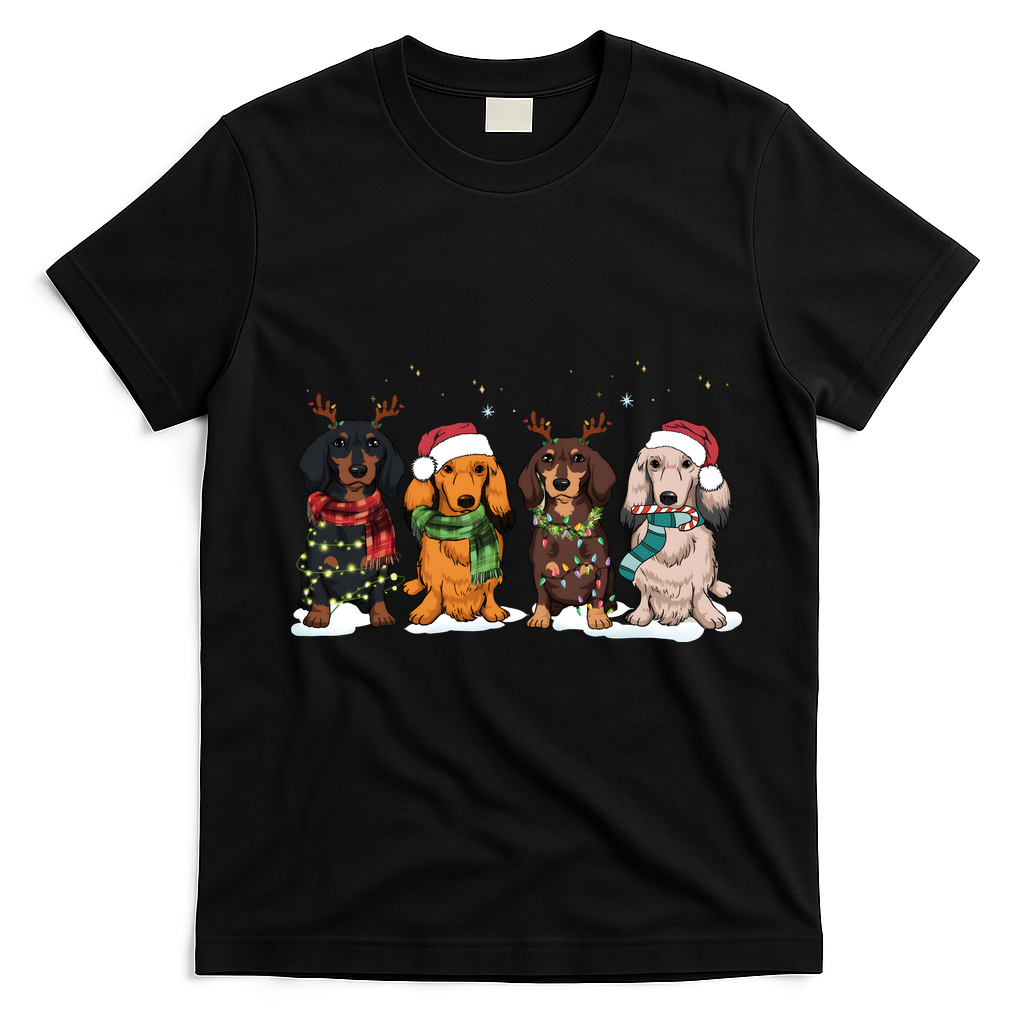 Dachshund Christmas Dog Lover Family T-Shirt - Black