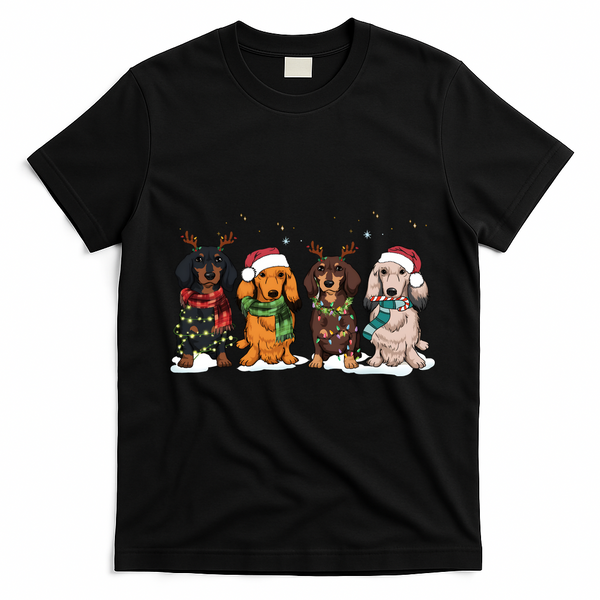 Dachshund Christmas Dog Lover Family T-Shirt - Black
