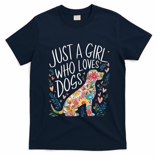 Dog Cute Just A Girl Who Loves Dogs T-Shirt - Navy Blue