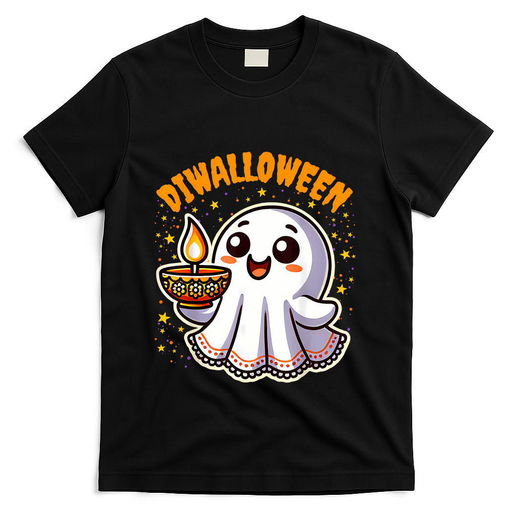 Diwalloween Diwali Halloween Fun Boo Ghost Lantern Deepavali T-Shirt - Black