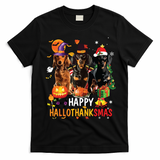 Dachshund Dog Halloween Merry Christmas Happy Hallothanksmas T-Shirt - Black