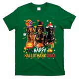 Dachshund Dog Halloween Merry Christmas Happy Hallothanksmas T-Shirt - Irish Green