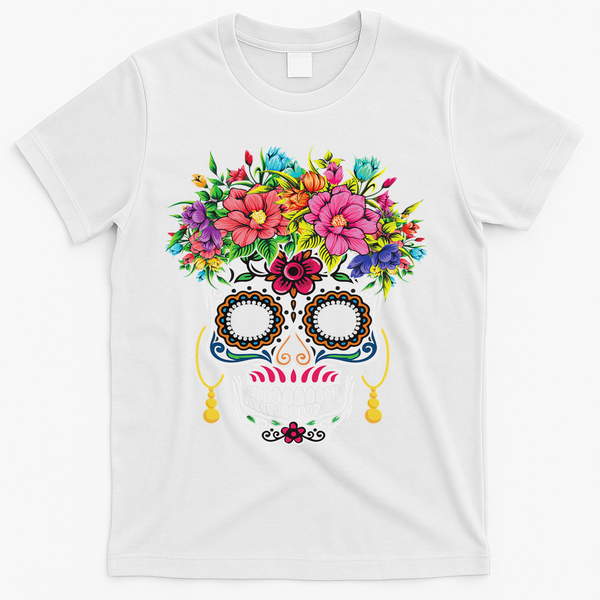 Dia De Los Muertos Day Of The Dead Sugar Skull Halloween T-Shirt - White