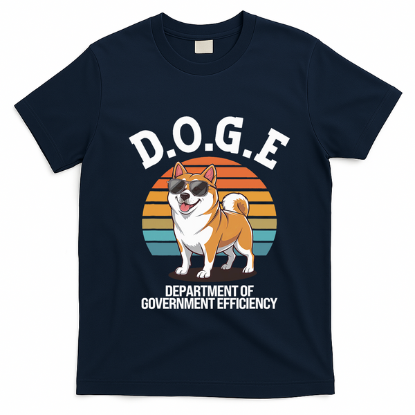 Doge Department Of Government Efficiency Cute Shiba Inu Dog T-Shirt - Navy Blue