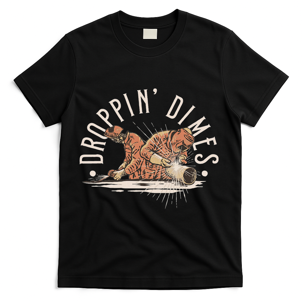 Droppin Dimes Skeleton Welding Humor T-Shirt - Black