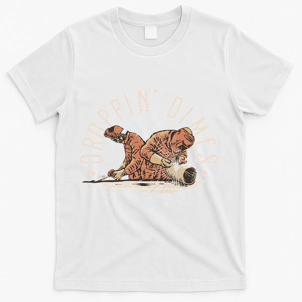 Droppin Dimes Skeleton Welding Humor T-Shirt - White