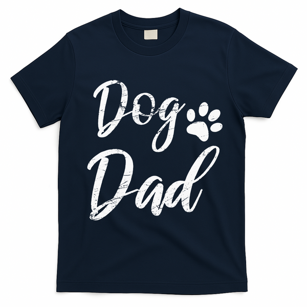 Dog Dad Vintage Distressed Design Funny Dog Paw T-Shirt - Navy Blue